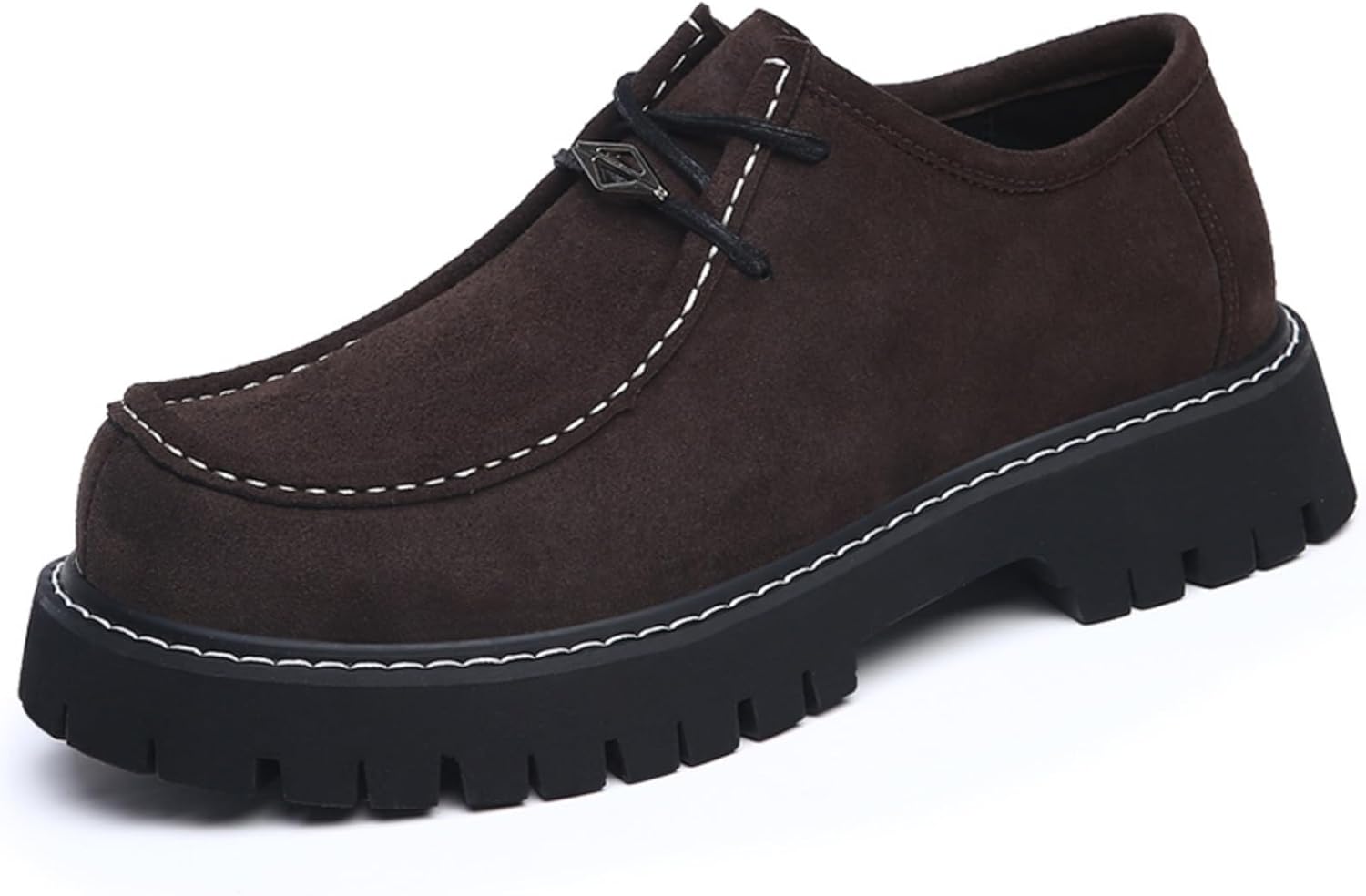 

Мужские ретро туфли оксфорды из замшевой кожи с ручной строчкой, на платформе, с кружевами, круглым носком, с нескользящей подошвой, на массивном каблуке, для офиса, прогулок, вождения и официального делового стиля Qwuieoin, коричневый