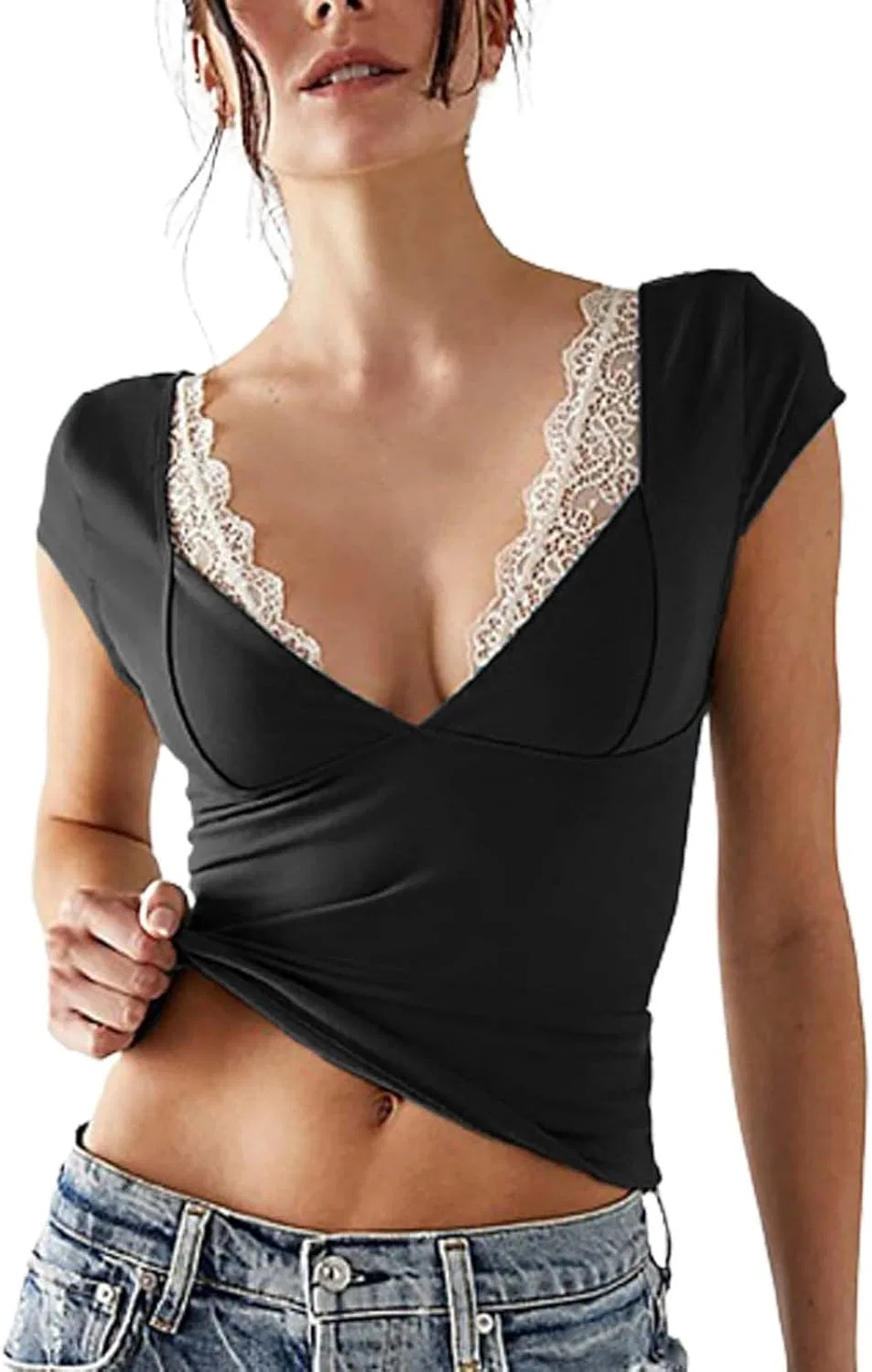 Блуза с V-образным вырезом, Tank Top, черный