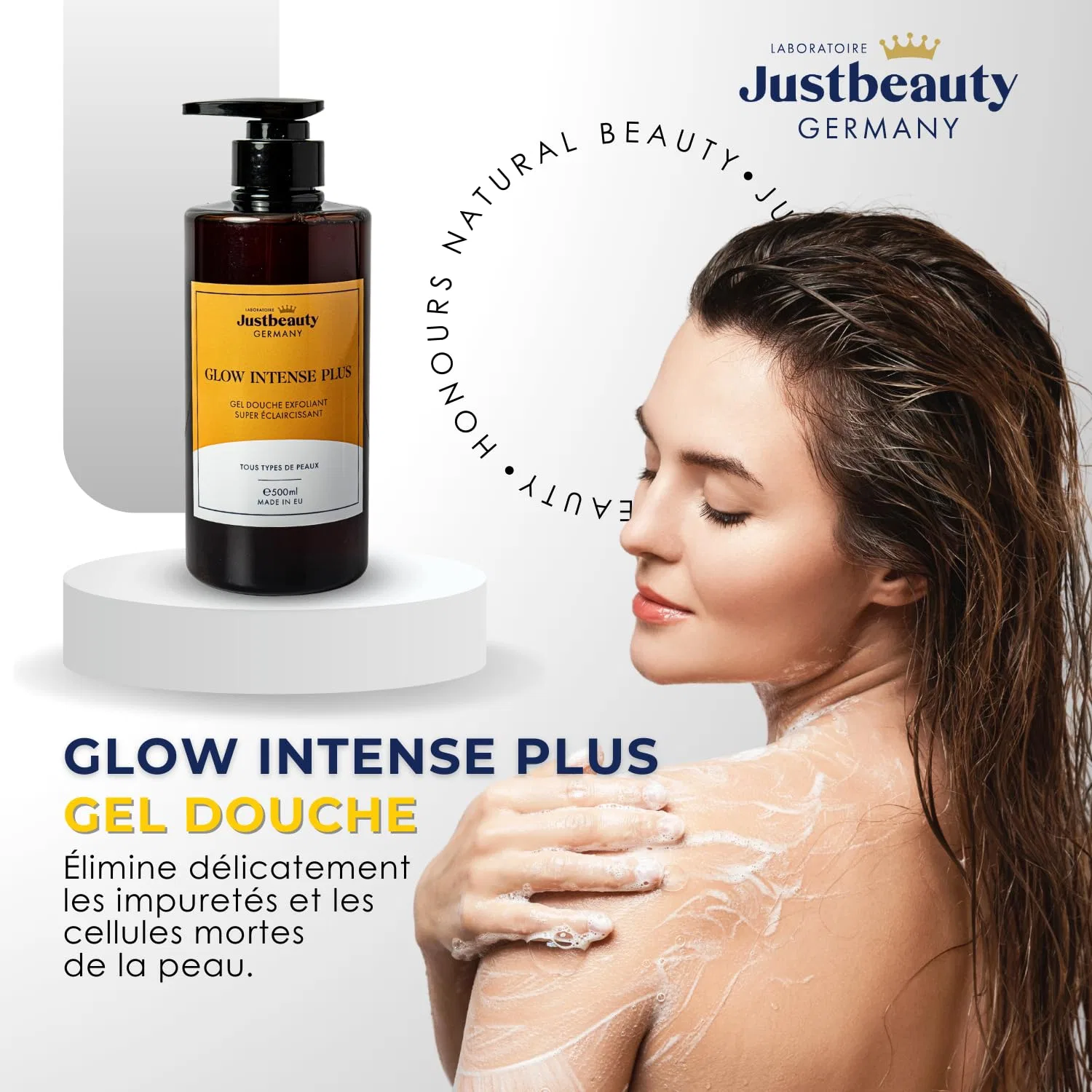 Гель для душа Glow Intense Plus 4-в-1 с отшелушивающим эффектом Laboratoire Justbeauty Germany — фото 2