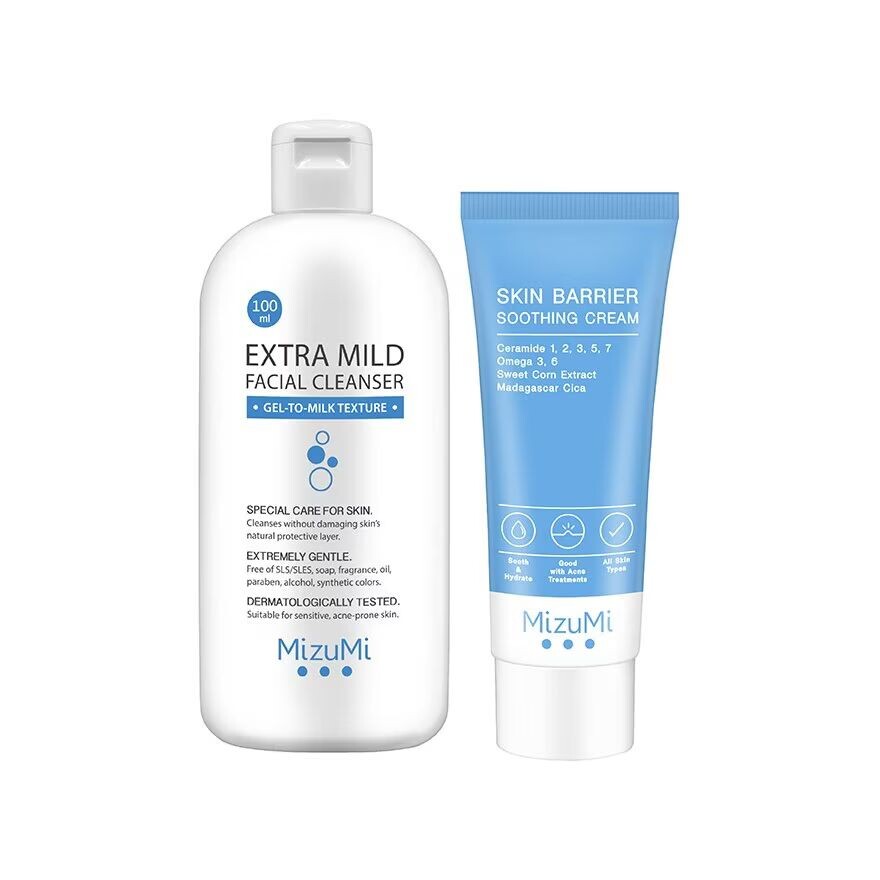 

Mizumi Набор Extra Mild Skin Barrier (Очищающее средство 100 мл + Успокаивающий крем 45 г), NULL