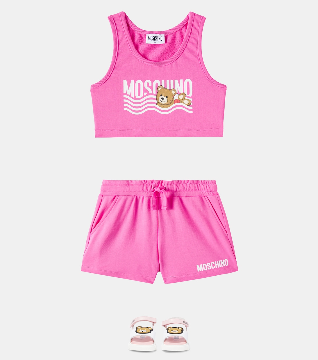 Комплект из хлопкового джерси Teddy Bear: рубашка и шорты Moschino Kids, Azalea Pink — фото 2