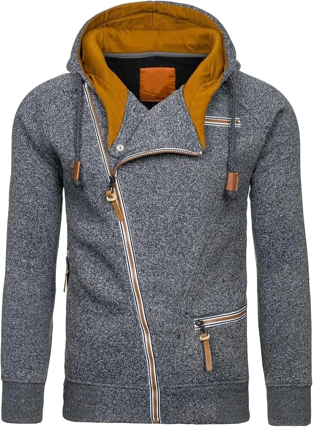 

Мужская классическая худи с косой молнией и карманами