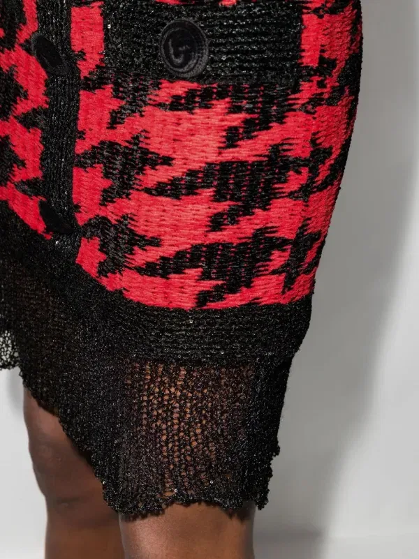 Вязаная мини-юбка в клетку «гусиная лапка» Balmain, красный — фото 4
