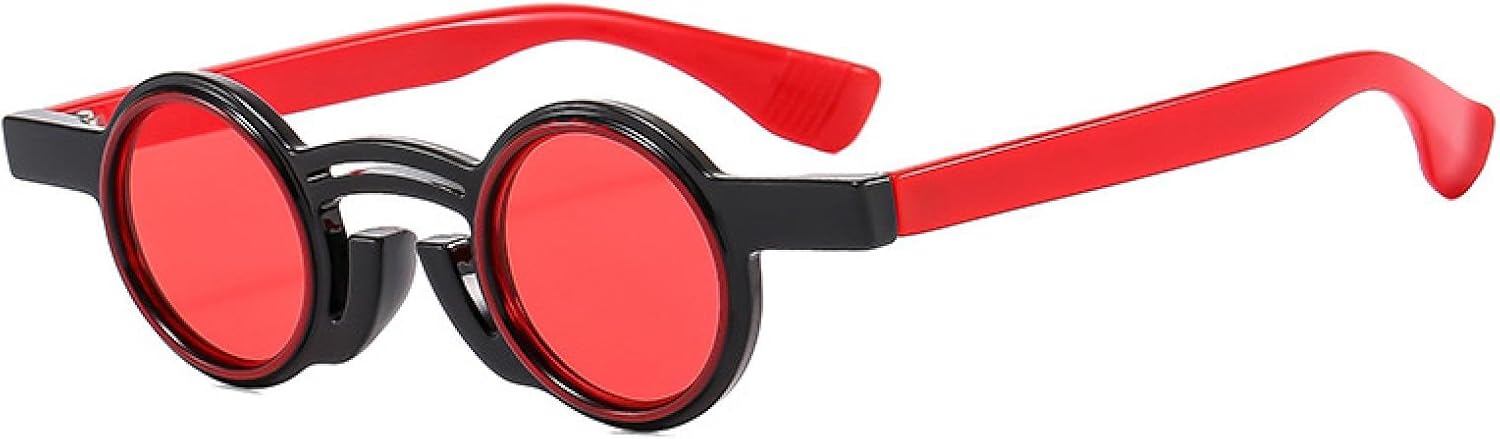 

Ретро маленькие круглые панк-солнцезащитные очки для женщин, модные двухцветные очки для мужчин, трендовые хип-хоп солнцезащитные очки с защитой от УФ-излучения UV400 VVTWSSW, Black Red