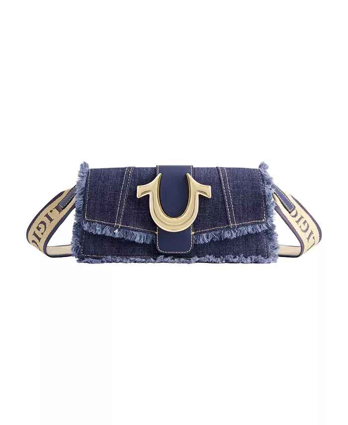 

Сумка-клапан из потертого денима с логотипом на ремне True Religion, синий