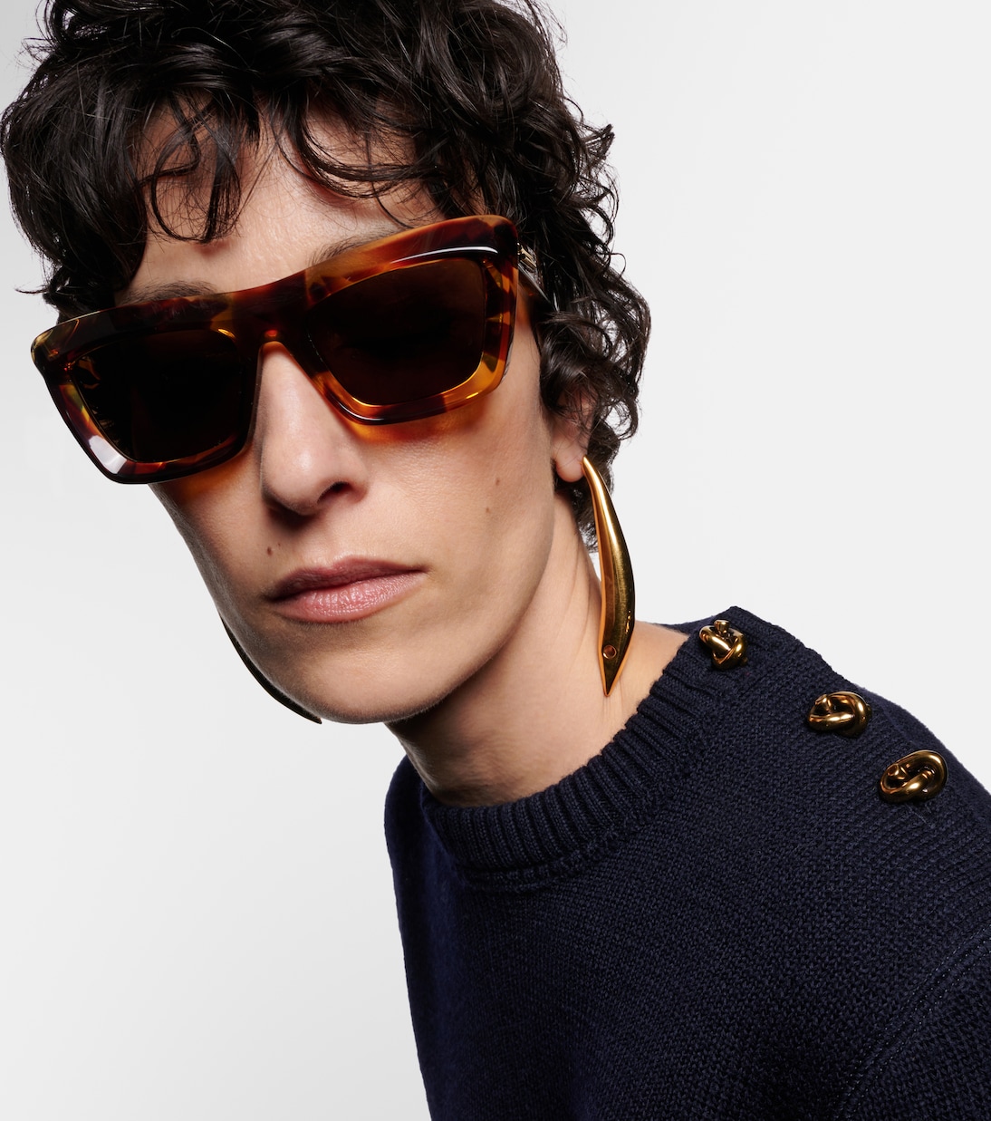 Прямоугольные солнцезащитные очки Scoop Bottega Veneta, Havana-Havana-Brown — фото 3