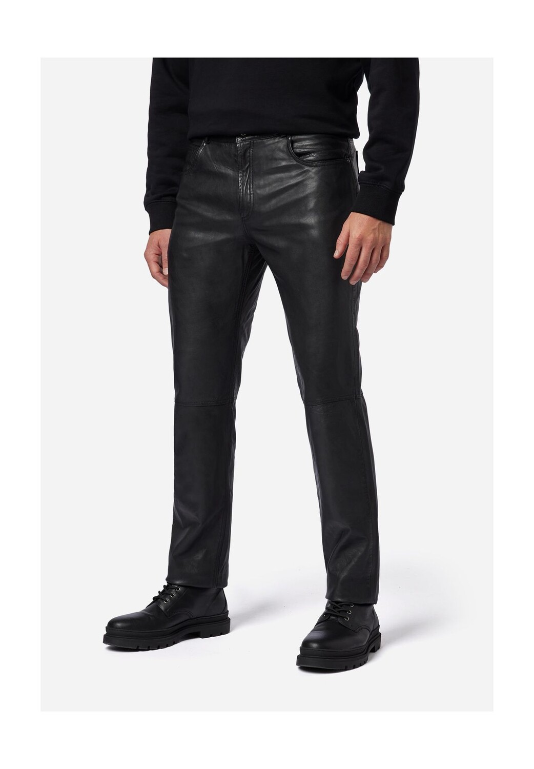 

Мужские кожаные брюки Trant Pant, пятикарманные кожаные джинсы из мытой кожи ягненка RICANO, цвет Schwarz Weite Zoll
