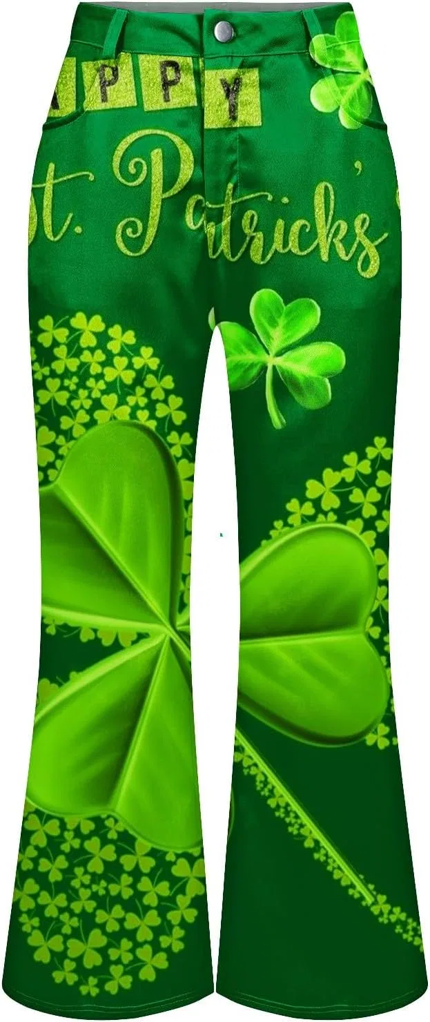 Джинсы клеш с клеткой Shamrock, зеленые — фото 4