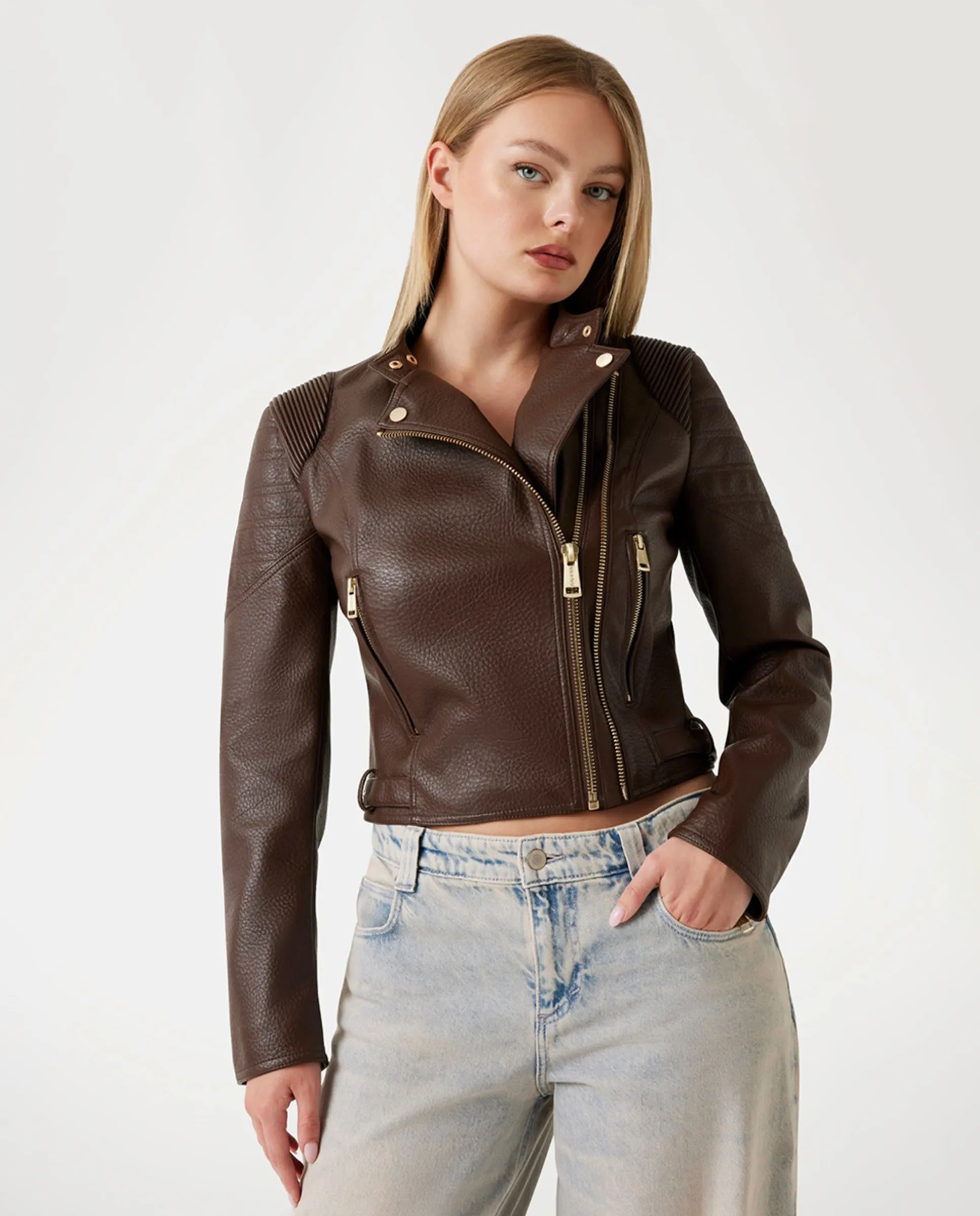 

Женская кожаная куртка Guess, коричневый