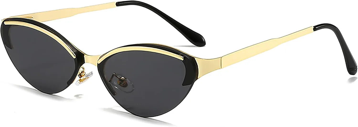 

Модные очки в форме «кошачий глаз» с защитой от УФ-излучения, маленькие солнцезащитные очки без оправы, классические металлические оправы для женщин Generic, B