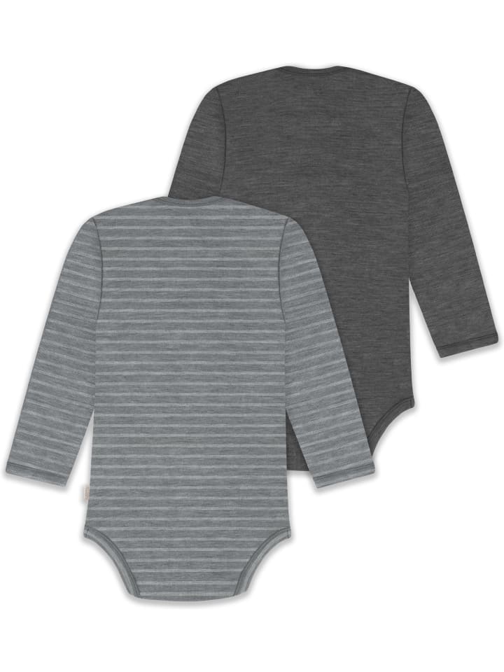 Normani Outdoor Sports Комплект из 2 детских боди с длинными рукавами из мериносовой шерсти, цвет Окленд, серый/антрацитовый — фото 2