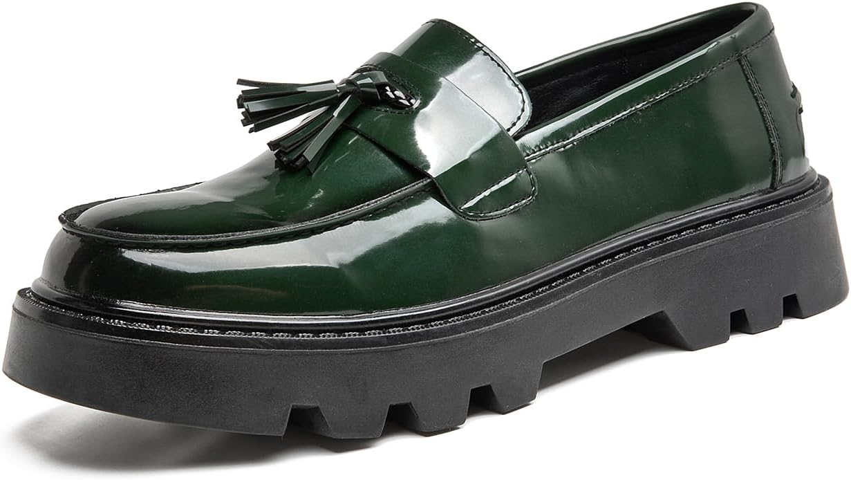 

Мужские черные лоферы на платформе из лакированной кожи с кисточкой, без шнурков, с противоскользящей подошвой, круглым носком и классическим дизайном для работы, бизнеса и повседневной носки Zghnp