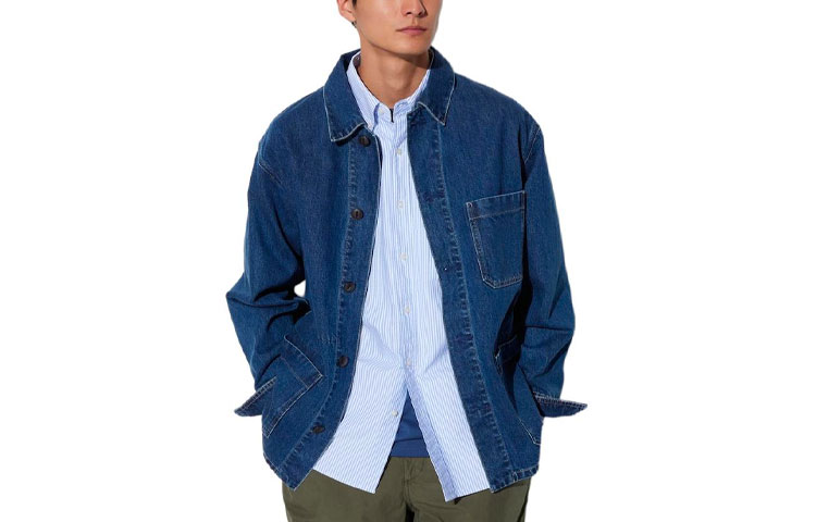 UNIQLO Джинсовая куртка унисекс синяя, 67 Denim Blue — фото 3