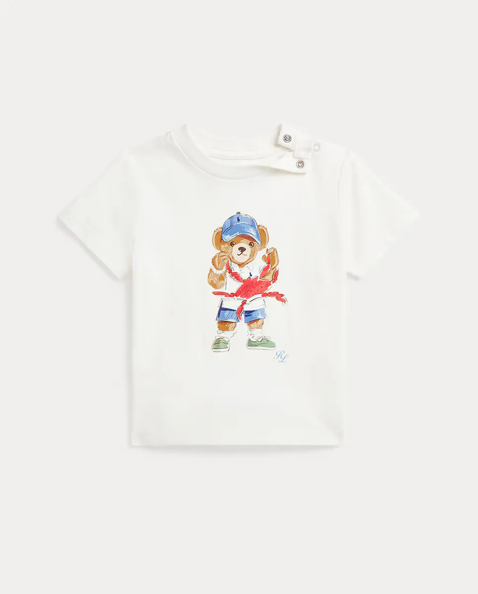 

Мальчик хлопчатобумажная футболка с медведем поло Polo Ralph Lauren, белый