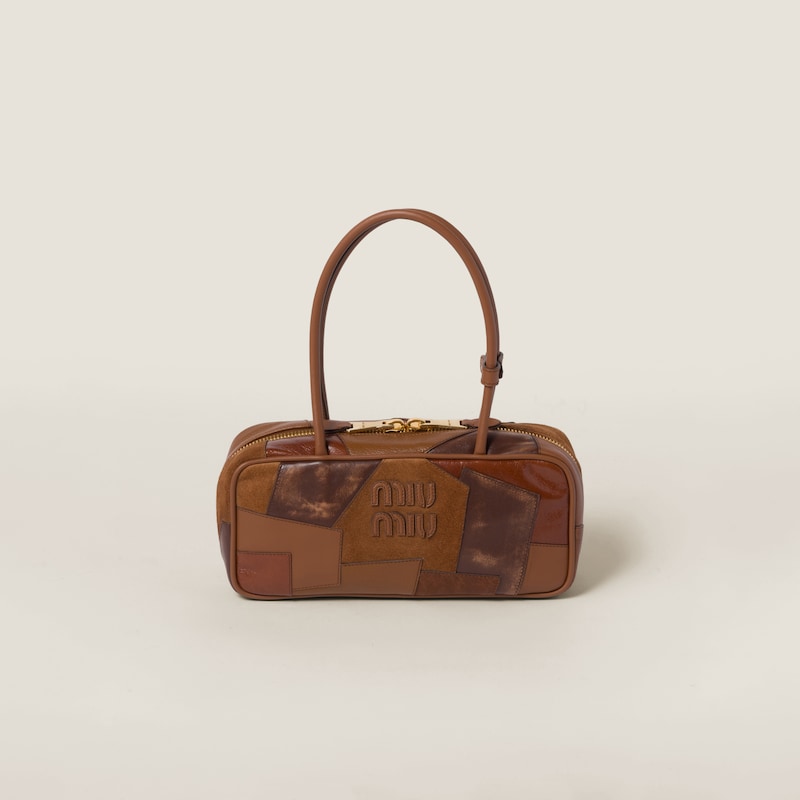

Красивая кожаная сумка в стиле пэчворк Miu Miu, коричневый