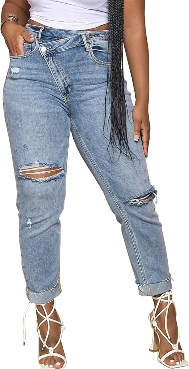 

Женские джинсы Lucuna с потертостями, завышенной талией и эффектом boyfriend