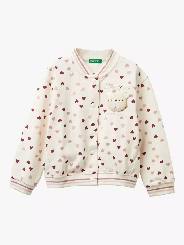 Детская флисовая кофта с сердечками из хлопковой смеси Benetton