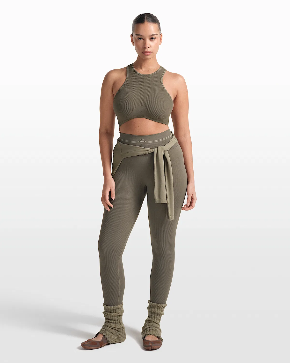 Женские леггинсы NikeSKIMS Ribbed Seamless с высокой посадкой, длина 26", NSKM Dusty Oak Moss/NSKM Dune