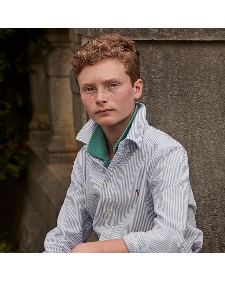 Рубашка Polo Ralph Lauren Kids Striped Cotton Oxford Shirt, цвет Light Blue Stripe — фото 3