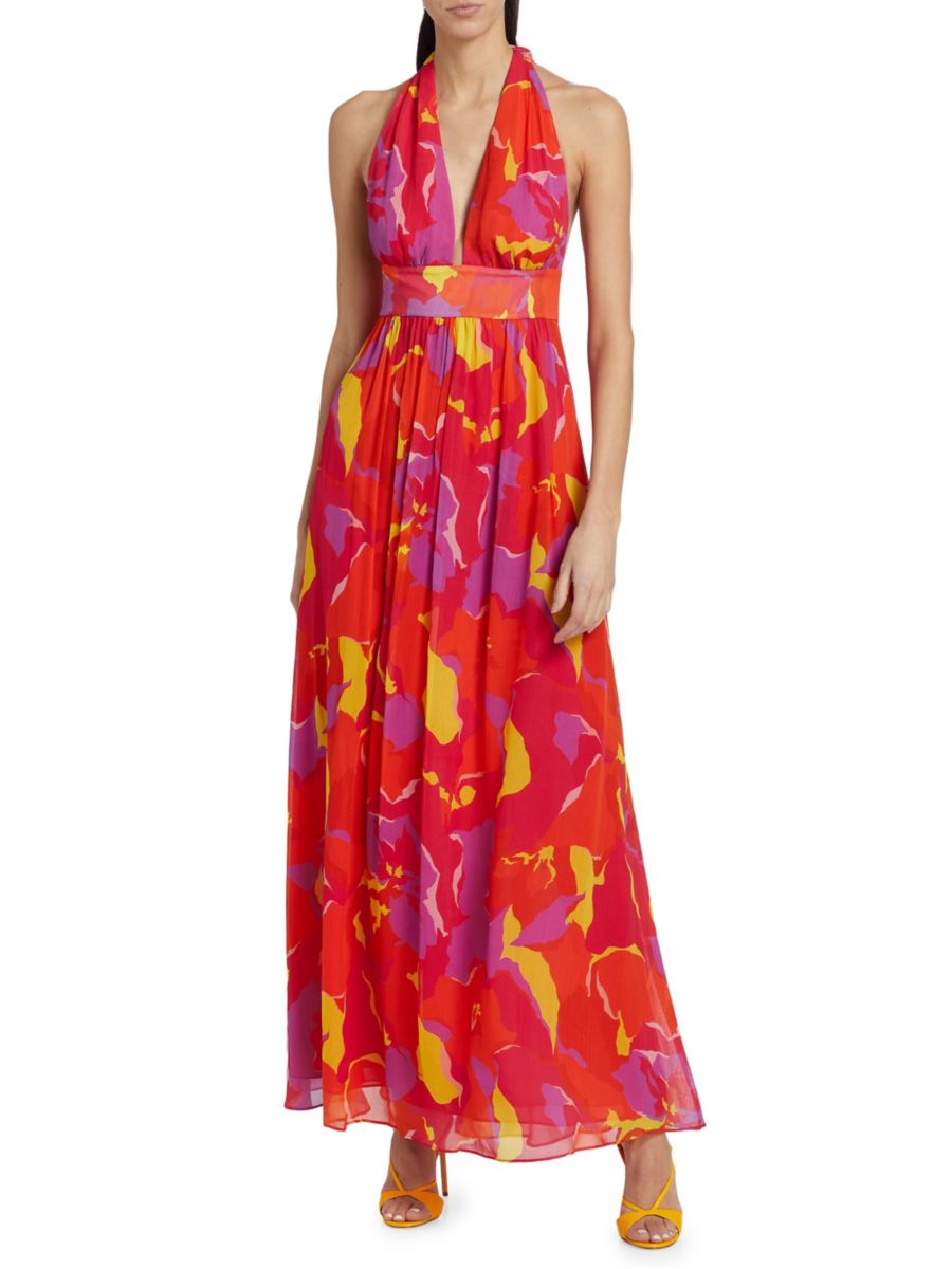 

Платье макси Susie Floral Halter Ramy Brook, цвет Pink Punch Amalfi