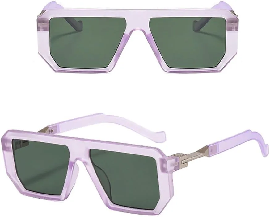 

Модные солнцезащитные очки для мужчин и женщин, ретро-очки для вождения, прямоугольная металлическая оправа, очки с защитой от УФ-излучения UV400 KTUCN, Purple Green