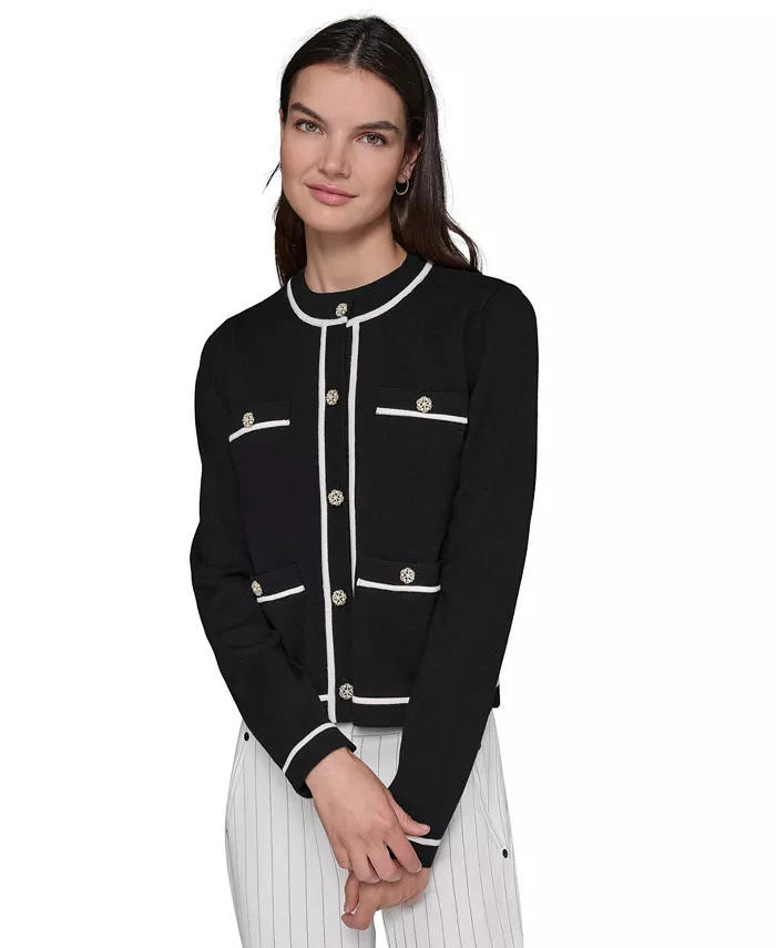 

Женский кардиган с круглым вырезом и четырьмя карманами KARL LAGERFELD PARIS, черный
