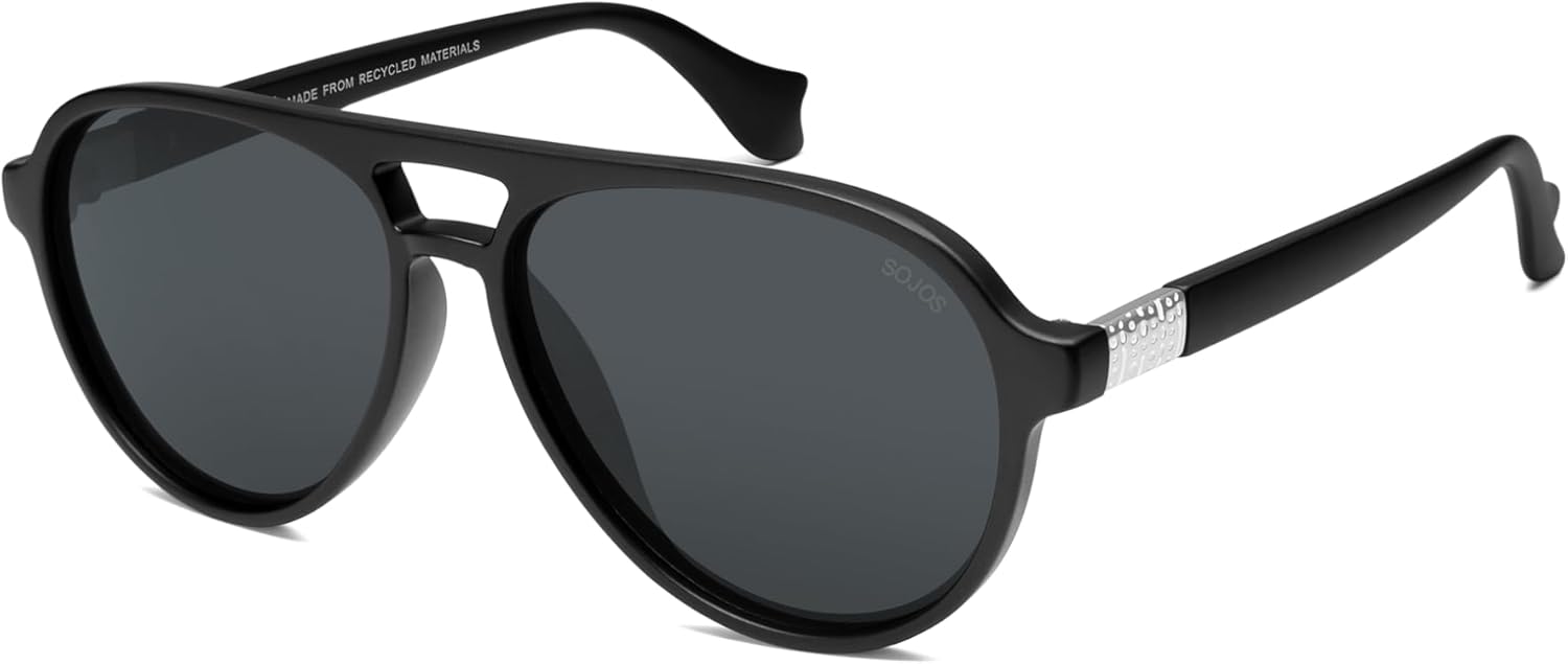 

Солнцезащитные очки-авиаторы SOJOS Ocean Collection Polarized Retro Oversized для женщин и мужчин, изготовлены из переработанного пластика, экологичные, Constellation, Black/Grey