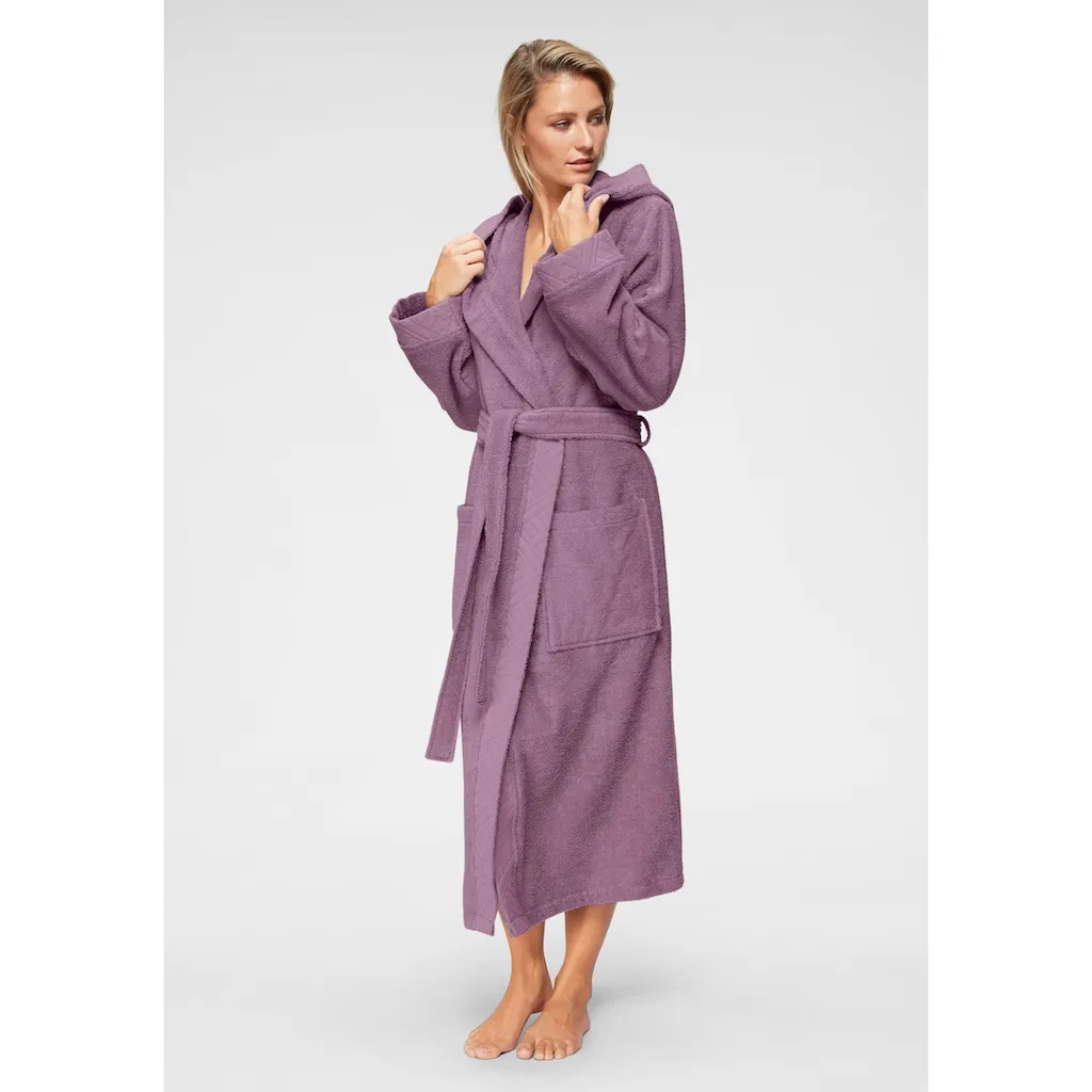 

Женский халат my home Livia, идеальный для сауны и спа, гостиничный халат, 1 шт., с узорной каймой, длинный женский халат, 100% хлопок, размеры XS-2XL My Home, малиновый