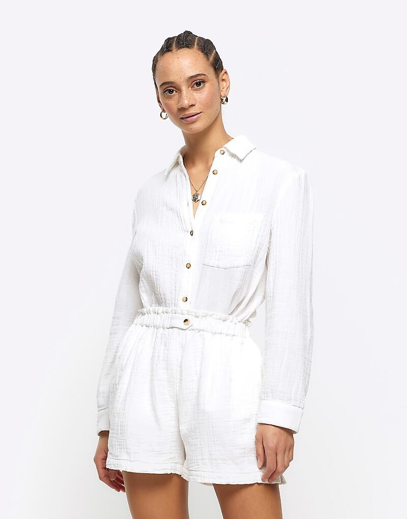 

River Island – льняные шорты белого цвета =f, комбинированная деталь
