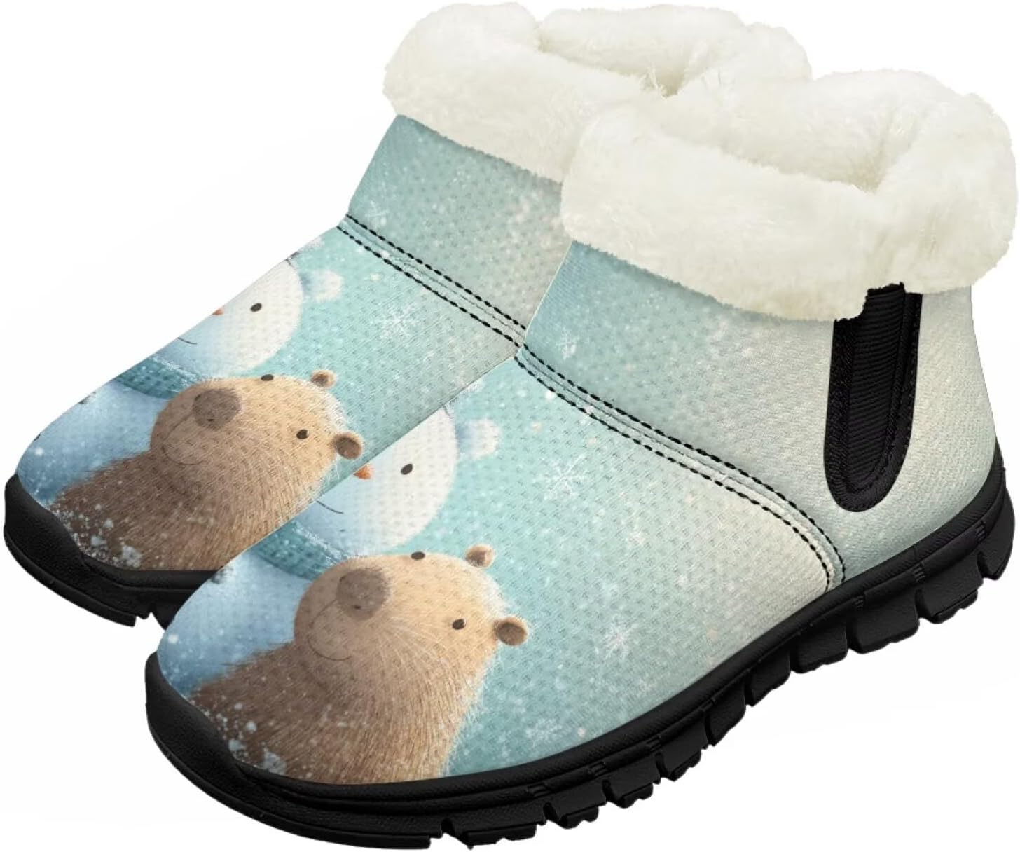 

Зимние сапожки для девочек-детей, противоскользящие прогулочные кроссовки с меховой подкладкой, без шнурков, теплые короткие ботинки Pointodoor, Capybara Snowman