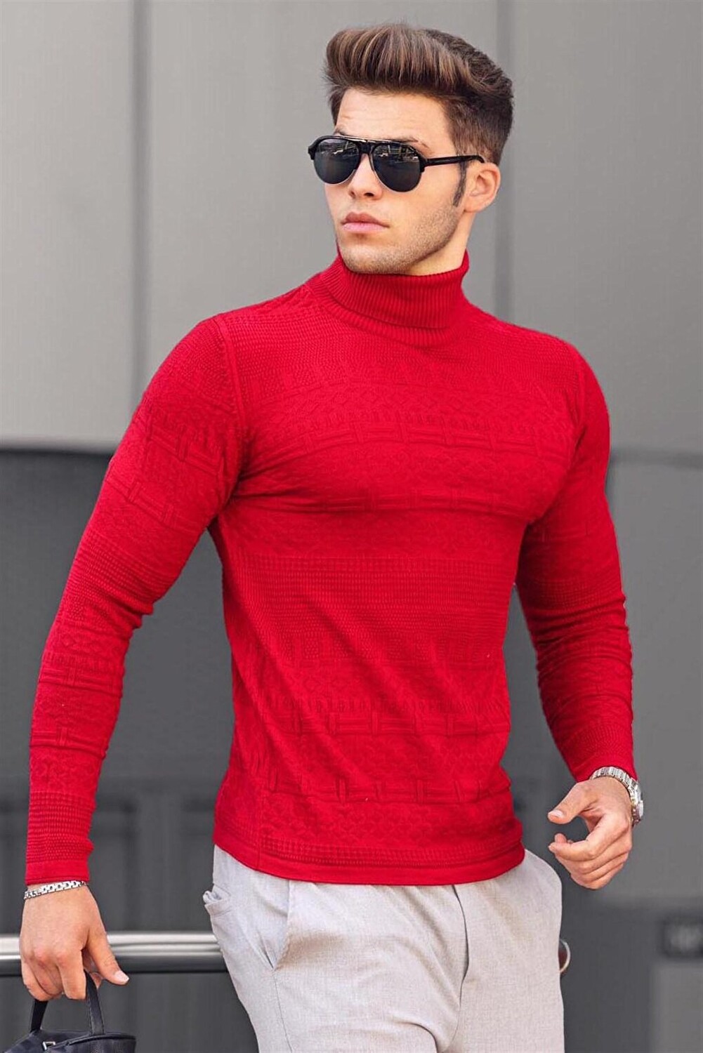 

Красный свитер Turtleneck Patterned 4661-6 MADMEXT