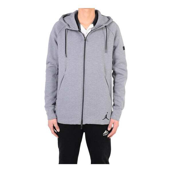 

Куртка men's jordan solid color printing logo zipper drawstring hooded jacket gray 'cool grey balck' Nike, серый