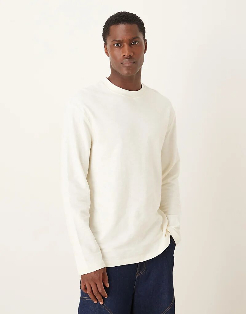 

Свободная футболка с длинными рукавами ASOS DESIGN кремового фактуры