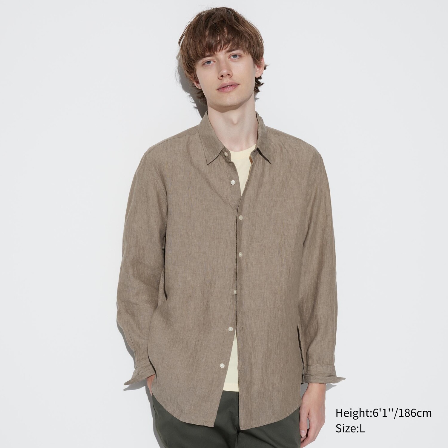 

Рубашка из 100% льна премиум-класса UNIQLO, бежевый