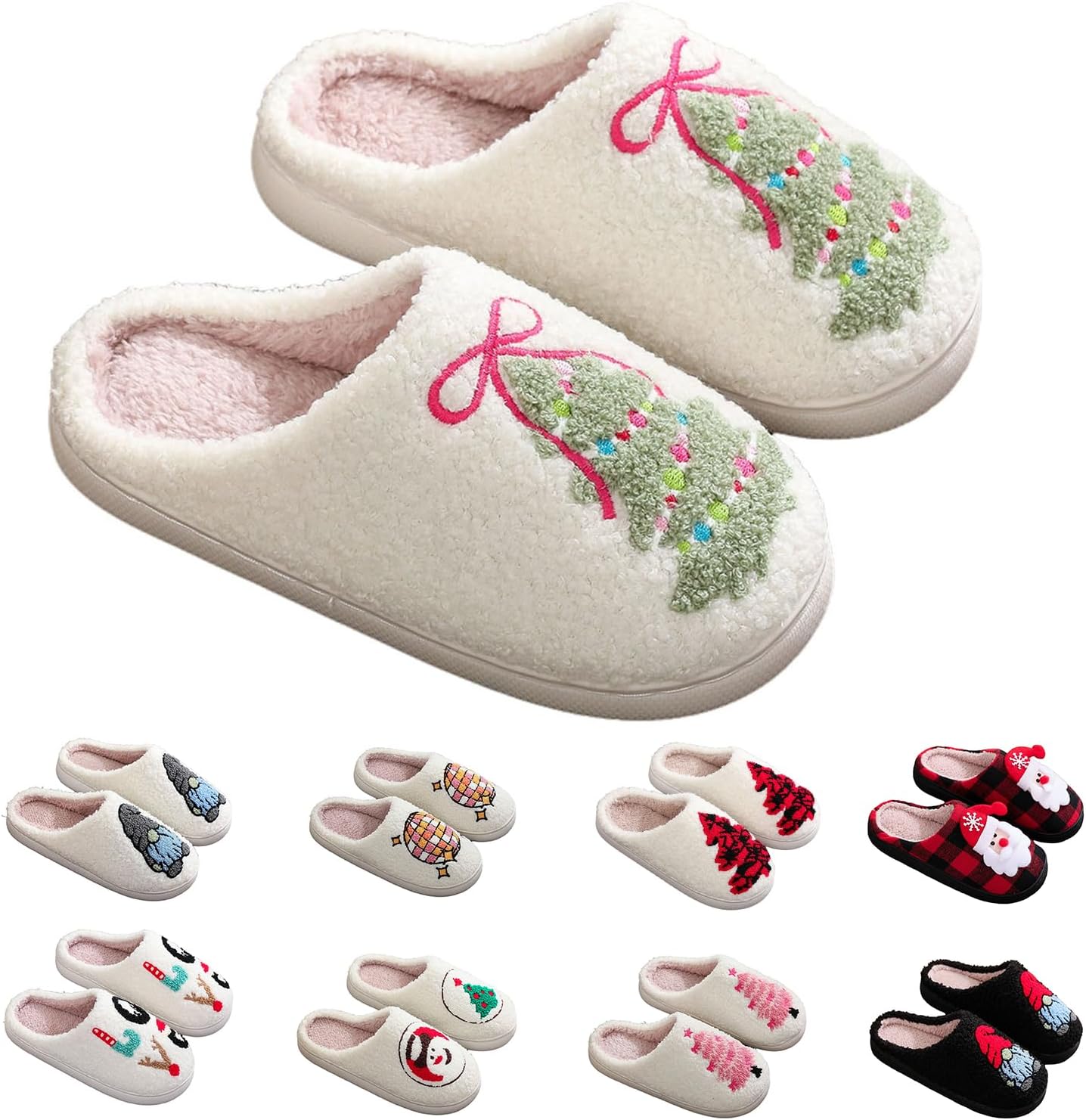 

Рождественские тапочки ZWRXW для женщин и мужчин, с Санта-Клаусом и оленями, уютные мягкие теплые тапочки для дома и спальни, обувь для осени и зимы, подарок на Рождество, Multicolor 17