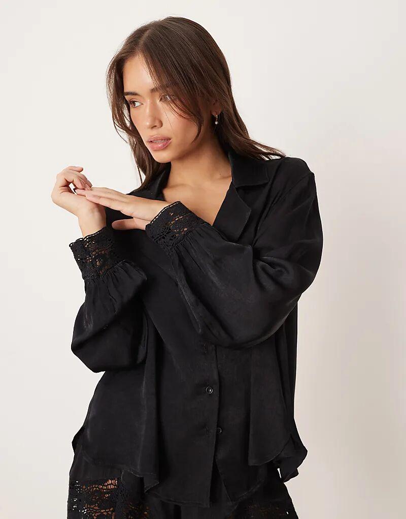 

Сатиновая рубашка для сна Free People Midnight Muse, черный цвет