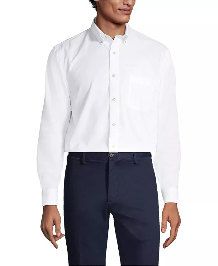 

Рубашка Big & Tall Tailored Fit No Iron Solid Supima Cotton Oxford Dress Lands' End, белый