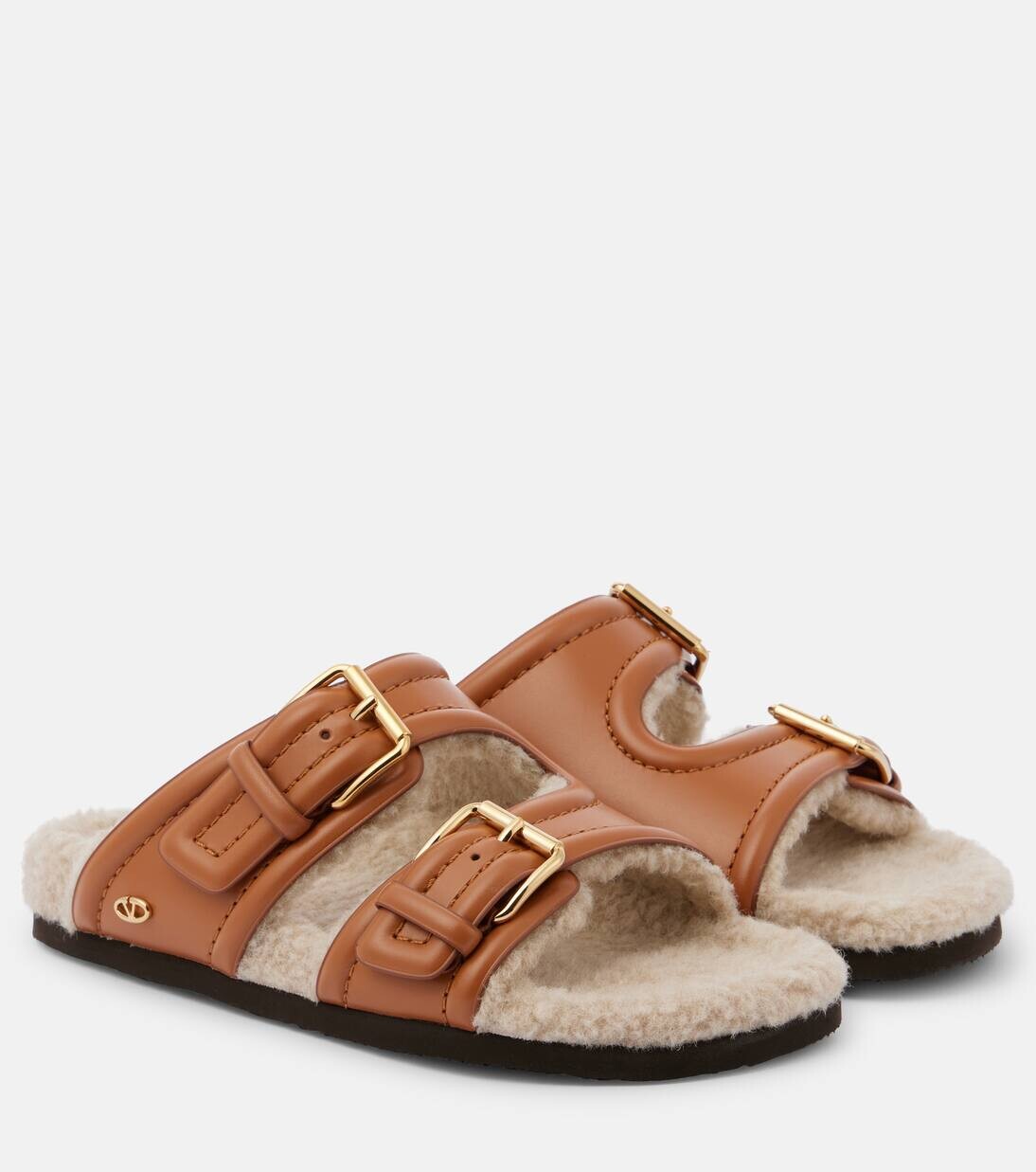 Сандалии из кожи с подкладкой из овчины Fussfriend Valentino Garavani, цвет almond beige/naturale