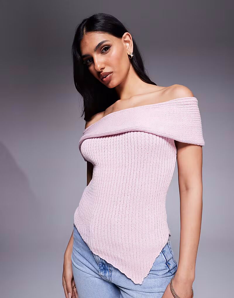 

ASOS DESIGN трикотажный топ на одно плечо розового цвета
