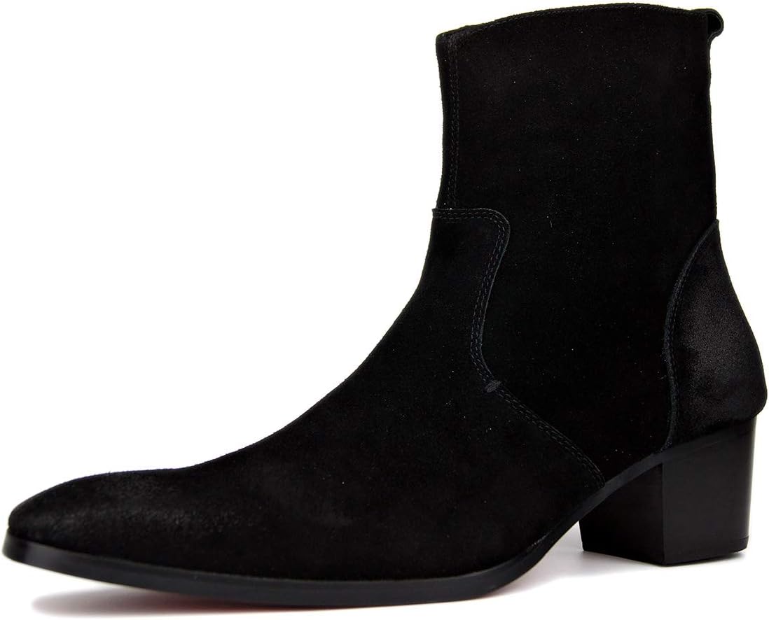 Мужские кожаные ботинки OSSTONE Chukka Дизайнерские ботинки из телячьей кожи Повседневные туфли на каблуке на молнии OS-JY002-Black-Calfskin-US, черный — фото 2