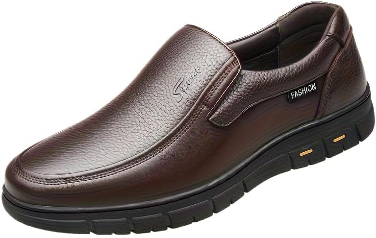 

Мужские классические туфли Hhhchpm, прочные с нескользящей подошвой, с круглым носком для свадеб, деловых встреч, вечеринок и офиса, темно-коричневый