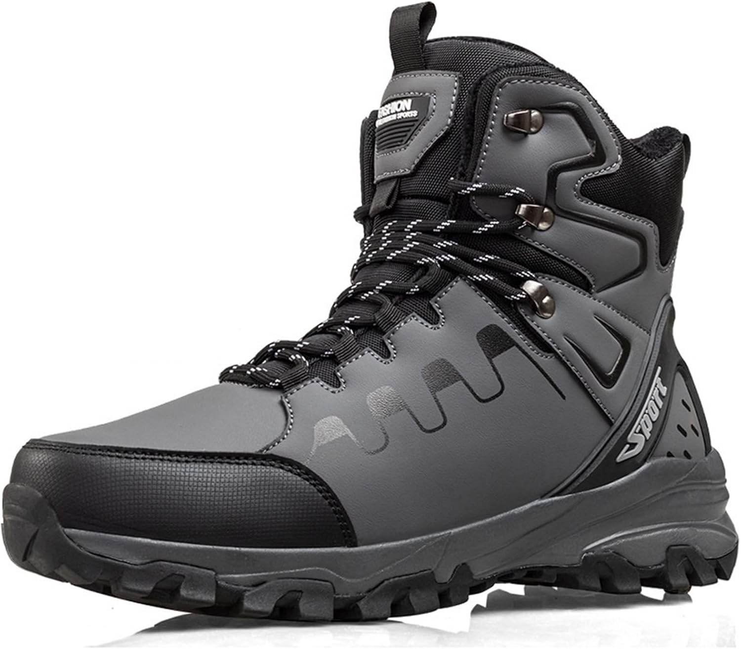 

Мужские зимние ботинки для снега, с боковой молнией, высокие кроссовки с плюшевой подкладкой, повседневные теплые ботильоны, противоскользящие и водонепроницаемые походные ботинки, туристические ботинки для мужчин Generic, серый