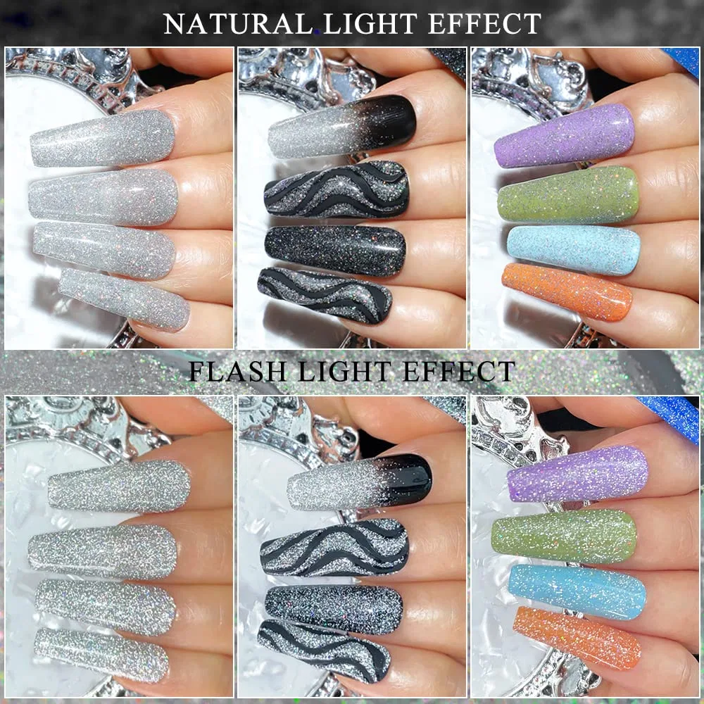 Светоотражающий гель-лак для ногтей «Silver Reflective Glitter» от Supwee Supwee, Glitter Nail Polish-001 — фото 3