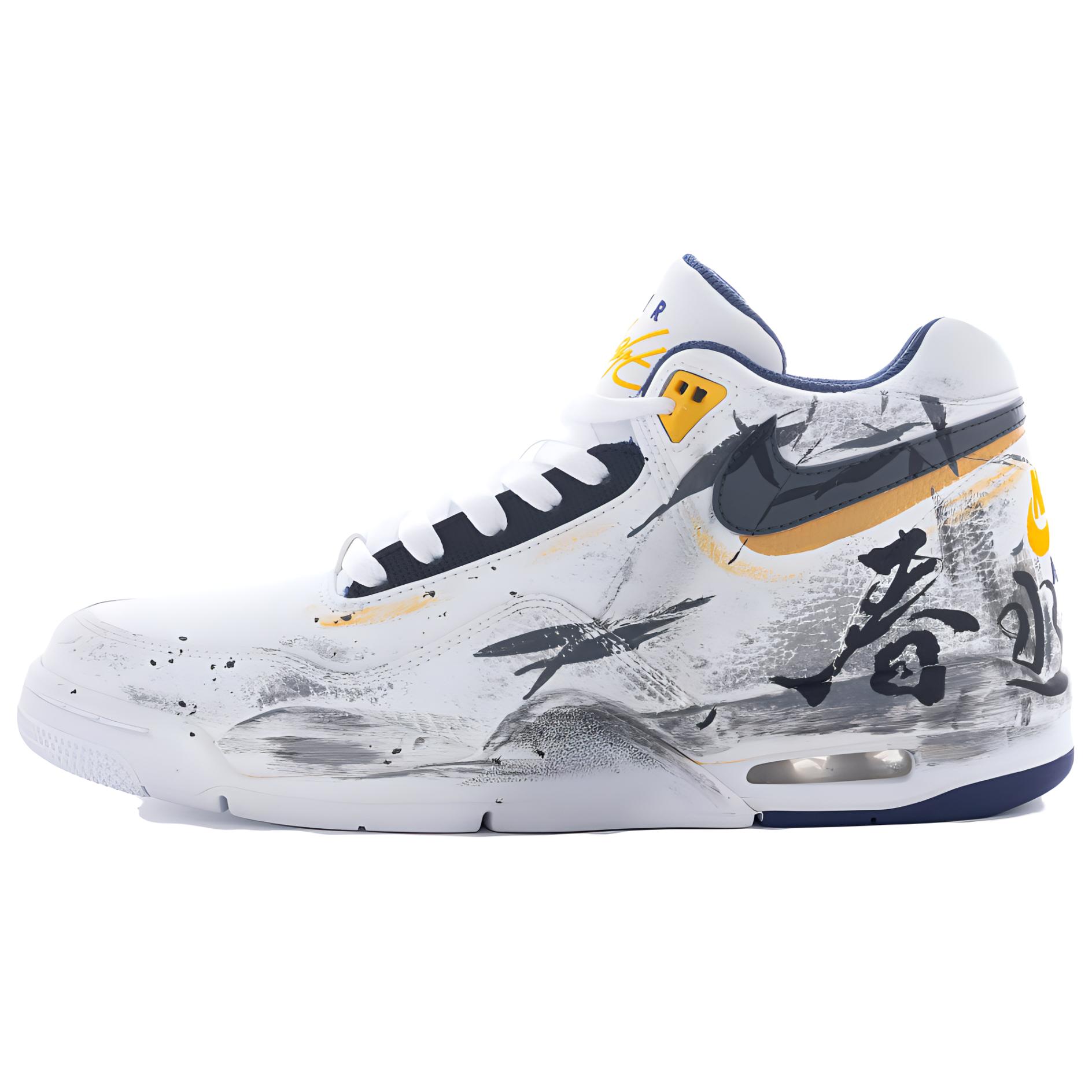 

Nike Баскетбольные кроссовки Flight Legacy с нескользящим и износостойким покрытием, винтажные, среднего размера, мужские, белого и желтого цвета