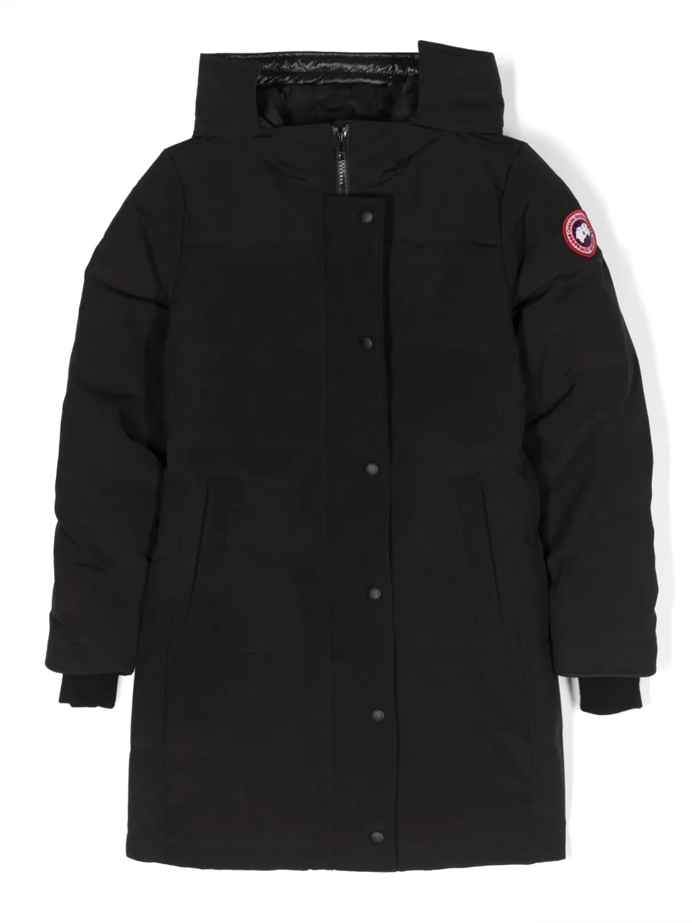 

Пуховик с капюшоном и нашивкой-логотипом Canada Goose Kids, черный