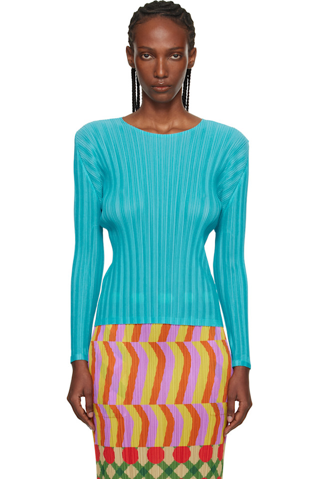 

Pleats Please Issey Miyake Футболка с синими ребристыми складками, январь, Синий, Pleats Please Issey Miyake Футболка с синими ребристыми складками, январь