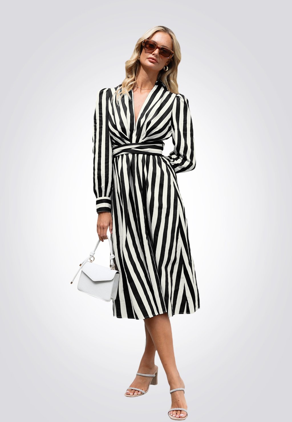 

Платье-рубашка STRIPED PUFF SHOULDER Cupshe, черный