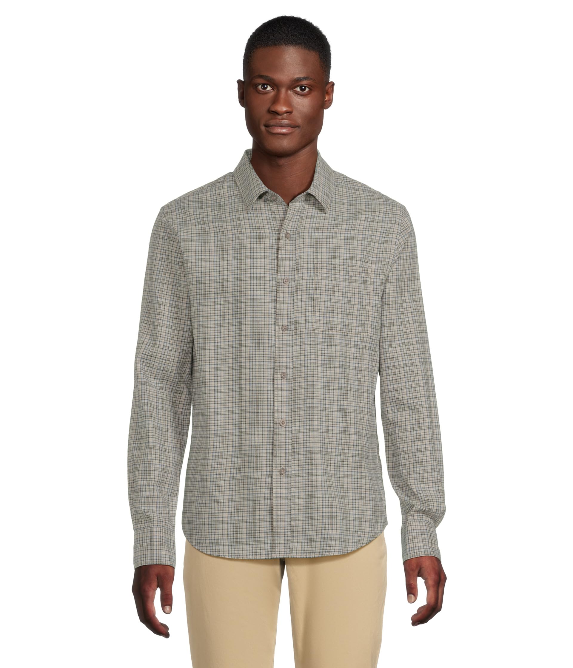 

Рубашка Vince Highclere Plaid Separate Placket Long Sleeve Shirt, цвет Pistachio Combo