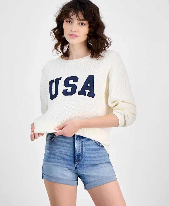 

Свитер для юниоров Cable-Knit USA-Graphic Hippie Rose, белый