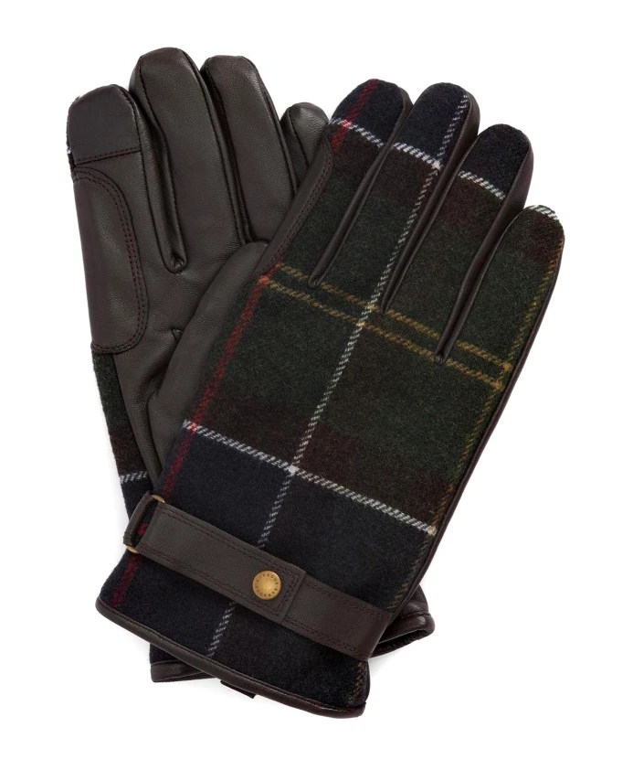 

Зеленые водонепроницаемые кожаные шерстяные перчатки Barbour, зеленый